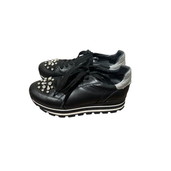Janet Sport Black Sequined Sneakers Sz 38 - Picture 1 of 6